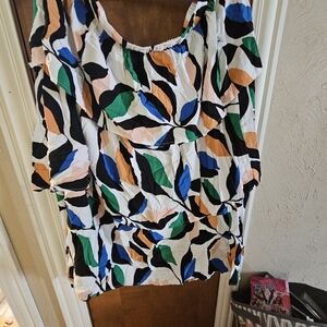 Eloquii Multicolor Leaf Print Maxi Skirt